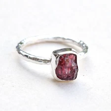 Natural Raw Garnet Crystal Ring 925 Sterling Silver Garnet Birthstone Ring-RR241