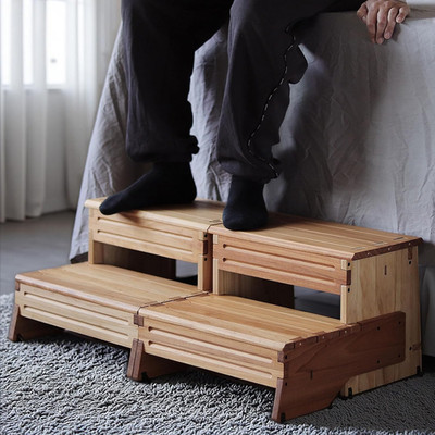 32'' Wooden Two Step Stool for Adult & Kid, Wider, Deeper & Safer Bedside Steps,