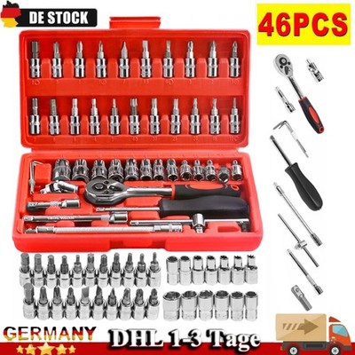 46 tlg Steckschlüssel Satz Set 1/4'' Knarrenkasten Ratschenkasten Nusssätze Tool
