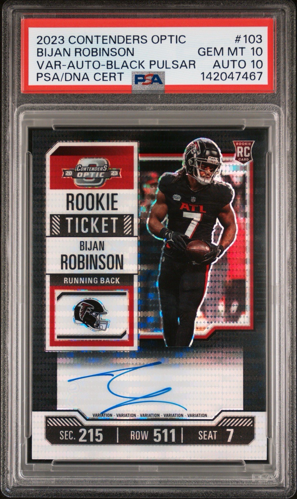 Bijan Robinson Panini Contenders Optic #103 Autograph-Black Pulsar