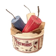 Vintage Tin With Red White & Funny Wooden Tin Bowl Patriotic Decor Memorial NEW