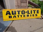 c.1950s Original Vintage Ford Auto Lite Batteries Sign Metal Rack Topper Gas Oil