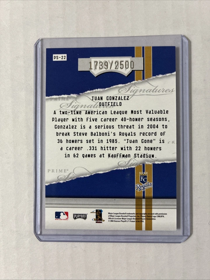 #/2500- 2004 Playoff Honors #PS-22- Juan Gonzalez Signatures Sp #d/2500 - Image 2 of 2