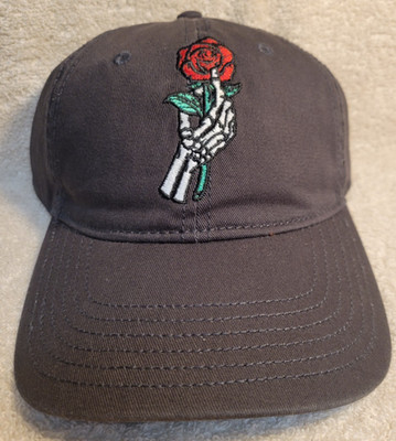  Mad Engine Skeleton Hand Rose Baseball Hat Gray Adjustable Dad Cap Streetwear