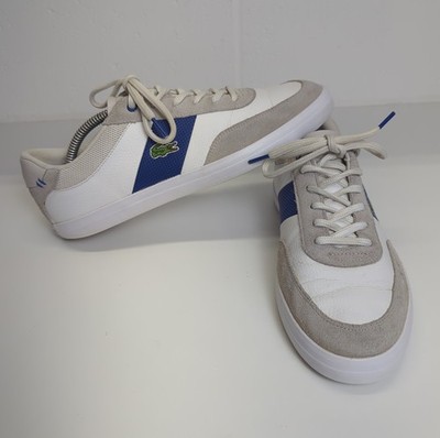 Lacoste Court-Master 218 Herren Sneaker UK 9 EU 43 Weiß Blau Leder Wildleder