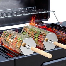Rolling Grill Basket, BBQ Accessories Tools, Camping Cooking, Gifts for Men | Re