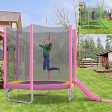 7ft Trampoline with Slide and Ladder Indoor Outdoor Safety Trampolines for Kids