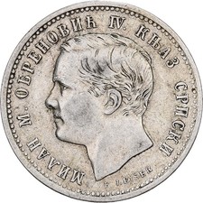 [#1509681] Serbia, Milan Obrenović IV, 1 Dinar, 1875, Silver, AU