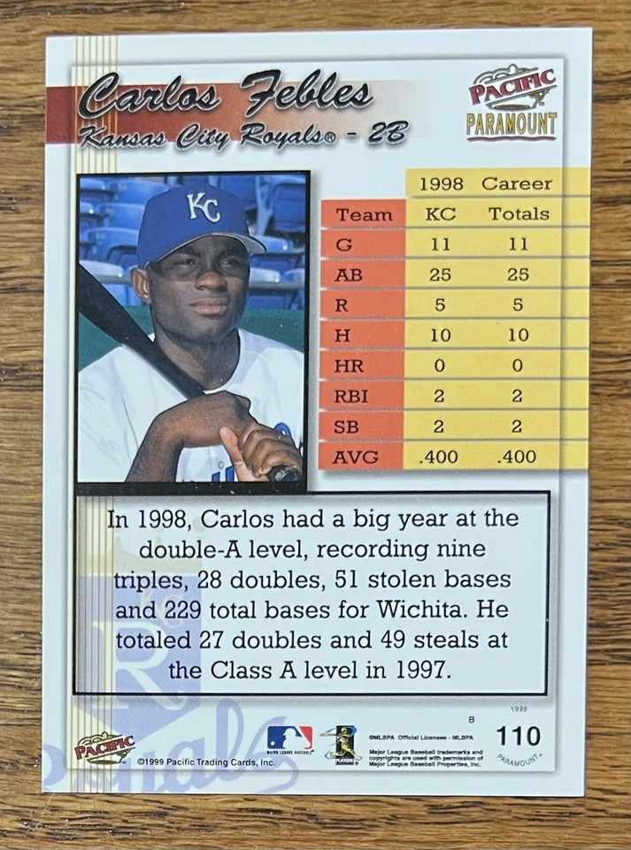 CARLOS FEBLES 1999 Pacific Paramont RC Rookie Signed Auto Autograph Card #110 - Image 2 of 2