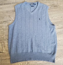 Polo Ralph Lauren Sweater Vest M Blue Golf Preppy Ribbed Knit 100 Cotton