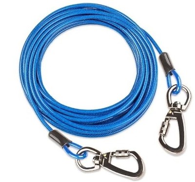 20FT Blue Dog Tie Out Cable - Heavy Duty Runner with Swivel Hook & Shock Spri...
