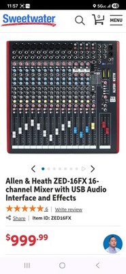 Allen & Heath ZED-16FX 16 Channel Recording and Live Sound Mixer - Black