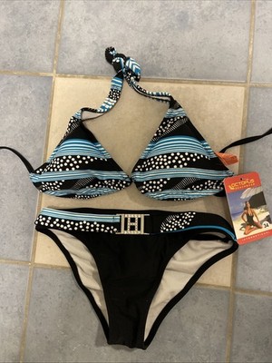 Octopus Damen Bikini-Set, Türkis-Schwarz- Weiß, Größe 32/34, NEU