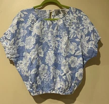 C&C California Women’s Medium Floral 100% Linen Coastal Beachy Top