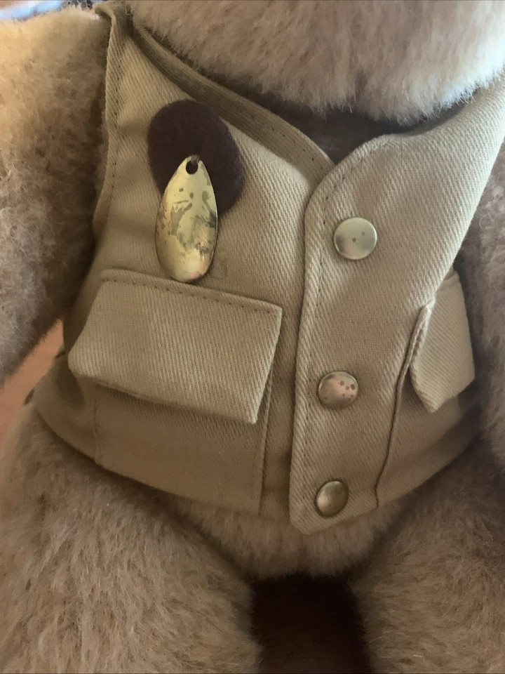 VTG 1992 Vermont Teddy Bear Company Plush Brown Fully Jointed Fisherman Safari - Image 2 of 4