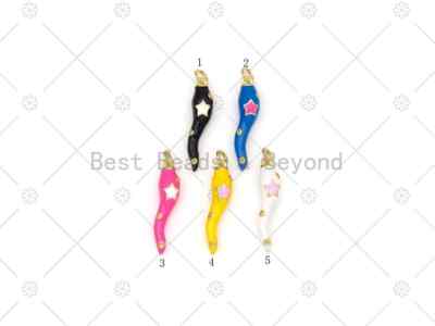 Colorful Enamel Five Point Star on Pepper Shape Pendant, 18K Gold Filled Enamel