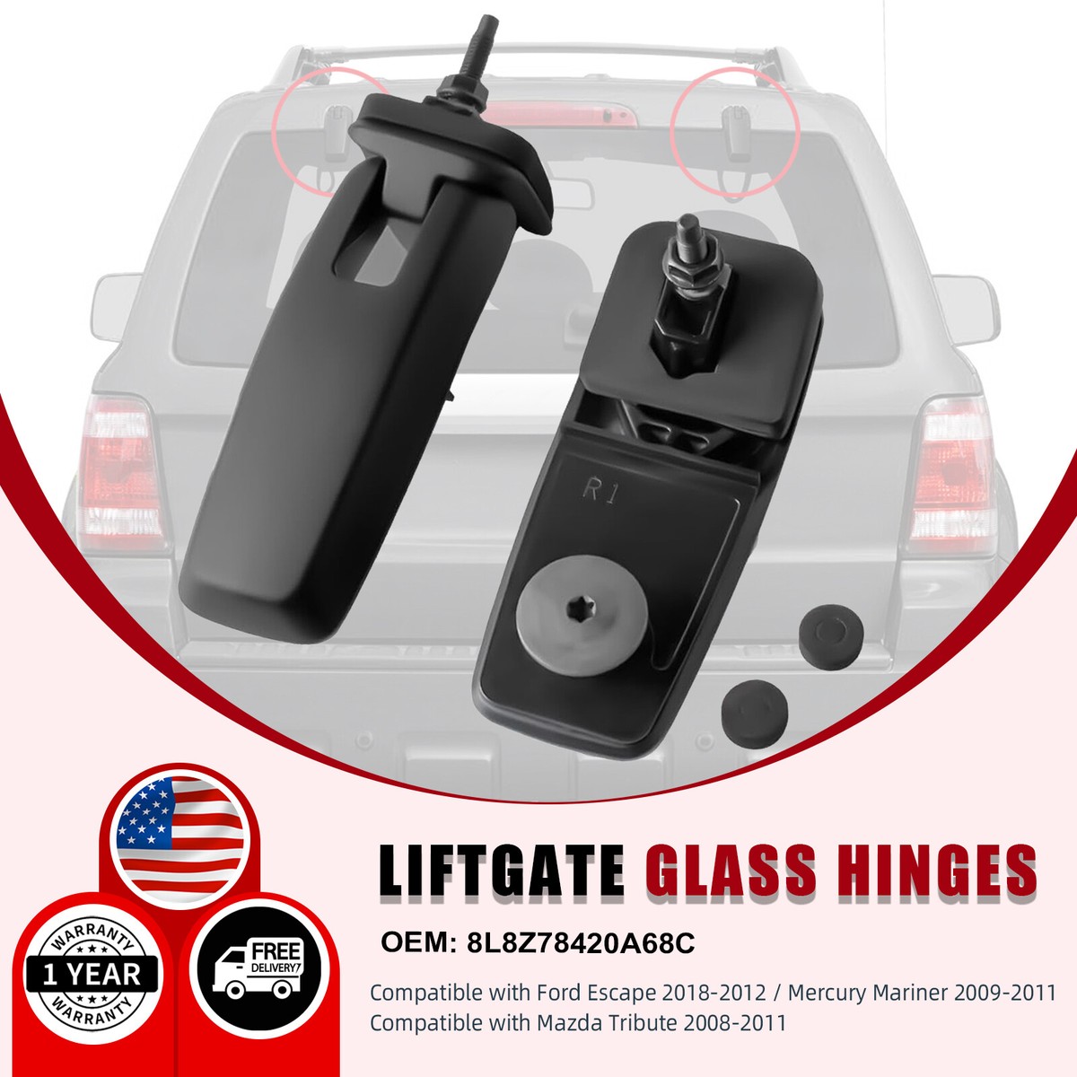 Rear Left & Right Window Lift Gate Hinge Kit For Ford Escape & Mercury Mariner 2008-2012