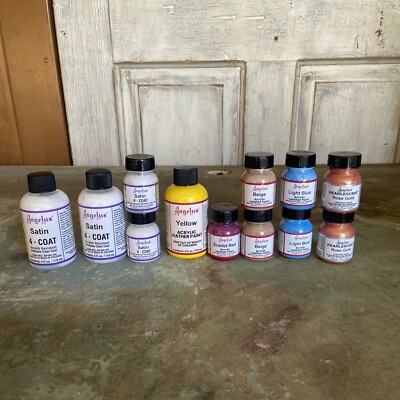 Angelus Acrylic Leather Paint Lot Plus Clear Coat New