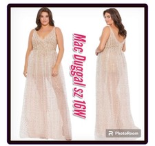 NWT $538 Mac Duggal Plus Size Beaded V- Neck Overlay Gown Sz 16W