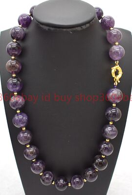 Beautiful Nature 10/12/14mm Purple Amethyst Round Gemstone Beaded Necklace 18in