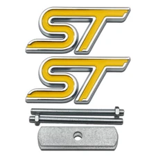 3D Chrome Yellow Metal Front ST Grille Logo Emblem + Car Trunk Turbo Badge Decal
