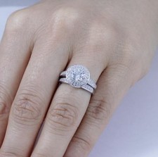 2PC Sterling Silver Cz Round Halo Wedding Band Engagement Ring Set Sz 3-12 SE750