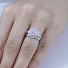 2PC Sterling Silver Cz Round Halo Wedding Band Engagement Ring Set Sz 3-12 SE750