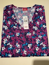 Dickies NWTs V Neck Scrub Top Purple, White And Turquoise Size Large