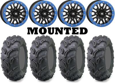 Kit 4 Maxxis Zilla 30x9-14 on High Lifter HL23 Beadlock Matte Black Blue 550