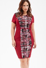 Forever 21 Plus Burgundy black Floral Mesh Windowpane  Bodycon Dress XL1X