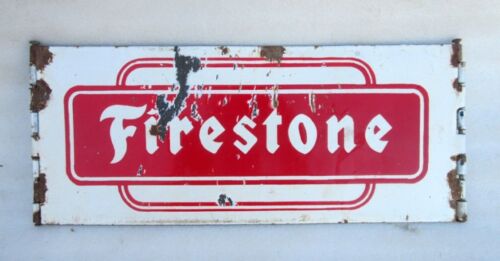 Firestone Tyre Oil Gas Station Enamel Porcelain Sign Board 1930's Original Old - Picture 1 of 11