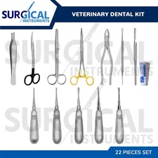 22 Veterinary Dental Extraction Instruments Kit Forceps Stainless German Grade