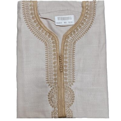 Marokkanische Baumwollmischung Beige 3-Viertel Ärmel Thobe Jubba Kandora Dishdasha