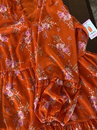 Vince Camuto Dress Women’s Orange Floral Flouncy Dress size Small Lined - Picture 8 of 11