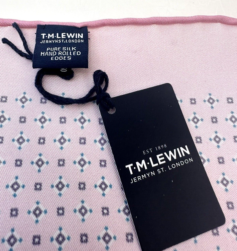 NEW! TM Lewin pink with burgundy square geometric pure silk pocket square - Picture 5 of 6