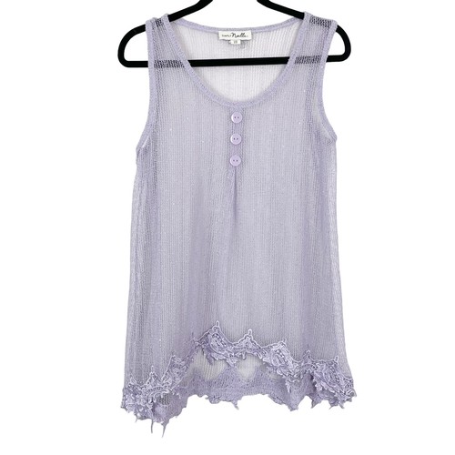 Y2K Simply Noelle Woman's Sz S/M Purple Open Knit Sequin Beach Cover Up Summer