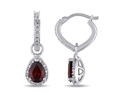 1.30 Carat (ctw) Garnet Drop Earrings 10K White Gold with Diamonds