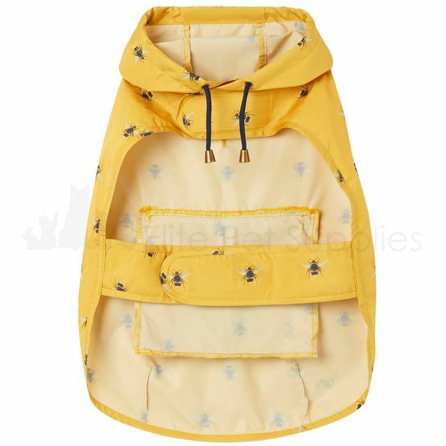 Joules Dog Coat Showerproof Pack away Lightweight Rain Jacket Gold Bee