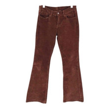 John Galt Womens Mid Rise Stretch Corduroy Flared Bootcut Pants Brown Small
