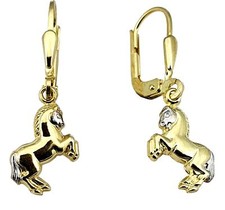 Earrings Horse Gold 585 Pendant Children's Earrings 14 Karat Yellow Gold Horses