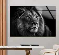 Gray Lion Animal Glass Wall Art