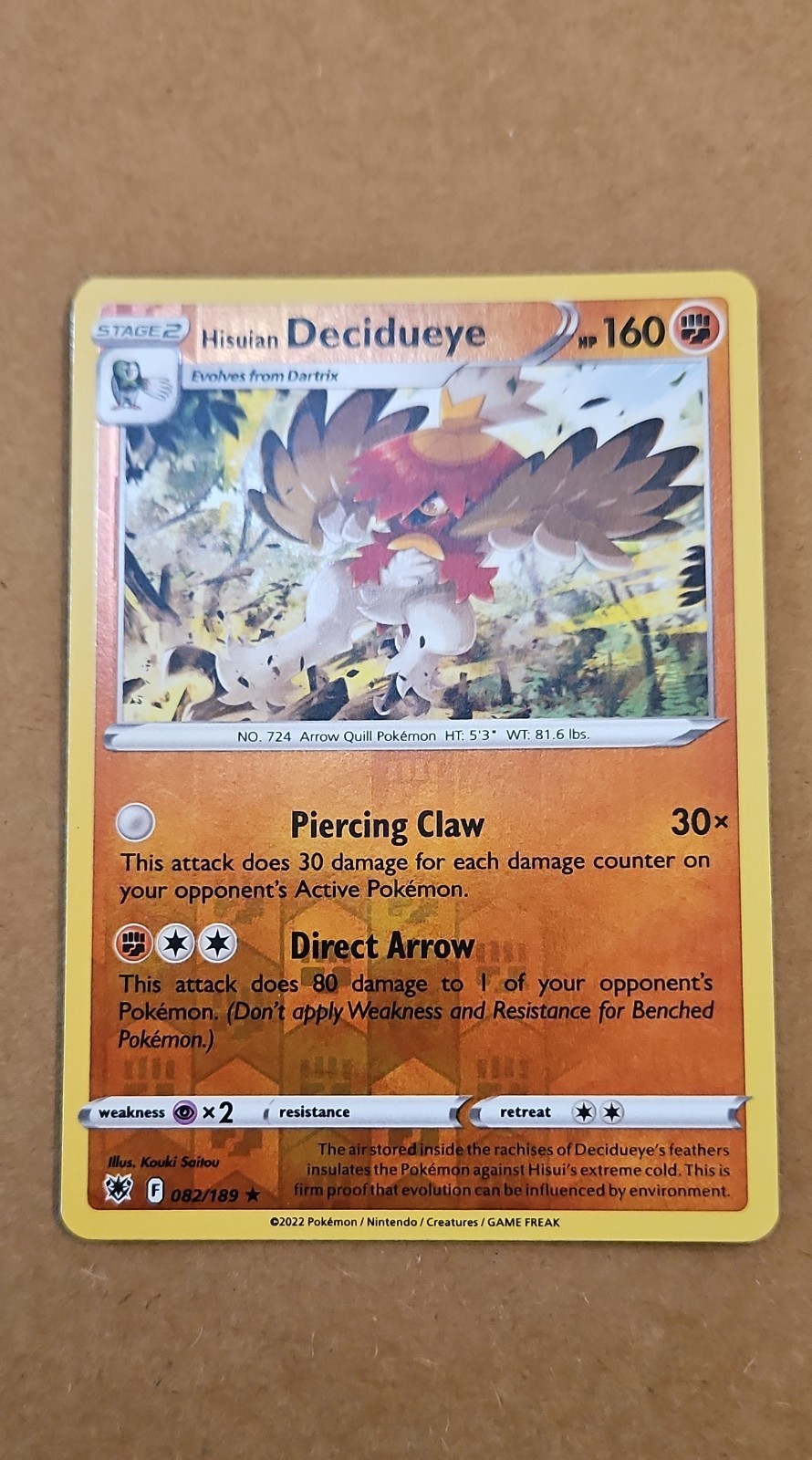 Pokemon Hisuian Decidueye 082/189 Swsh10: Astral Radiance Reverse Holo NM TCG