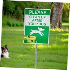 Please Pick Up After Your Dog Sign with Bag Holder, Aluminum No Green on white