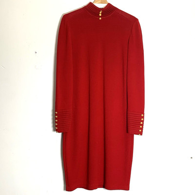 St. John Collection - Red Mock Neck Knee Length Long Sleeve Dress - Size: 14