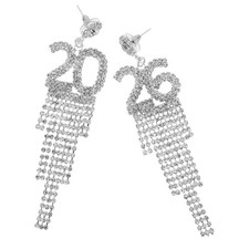  New Years Earrings for Women Rhinestone Dangle Chain Tassel Drop Trendy