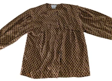 Nina Ricci Blouse Womens Medium FR 3 Brown Silk Button Front Made in France Vtg