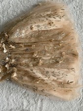 Girls Beige Gold Floral Tulle Dress Sleeveless Lace Beaded Formal