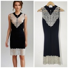 Sandro Paris Lace Panel Zip Front Dress Black Sleeveless Bodycon Midi Size 1-Sm