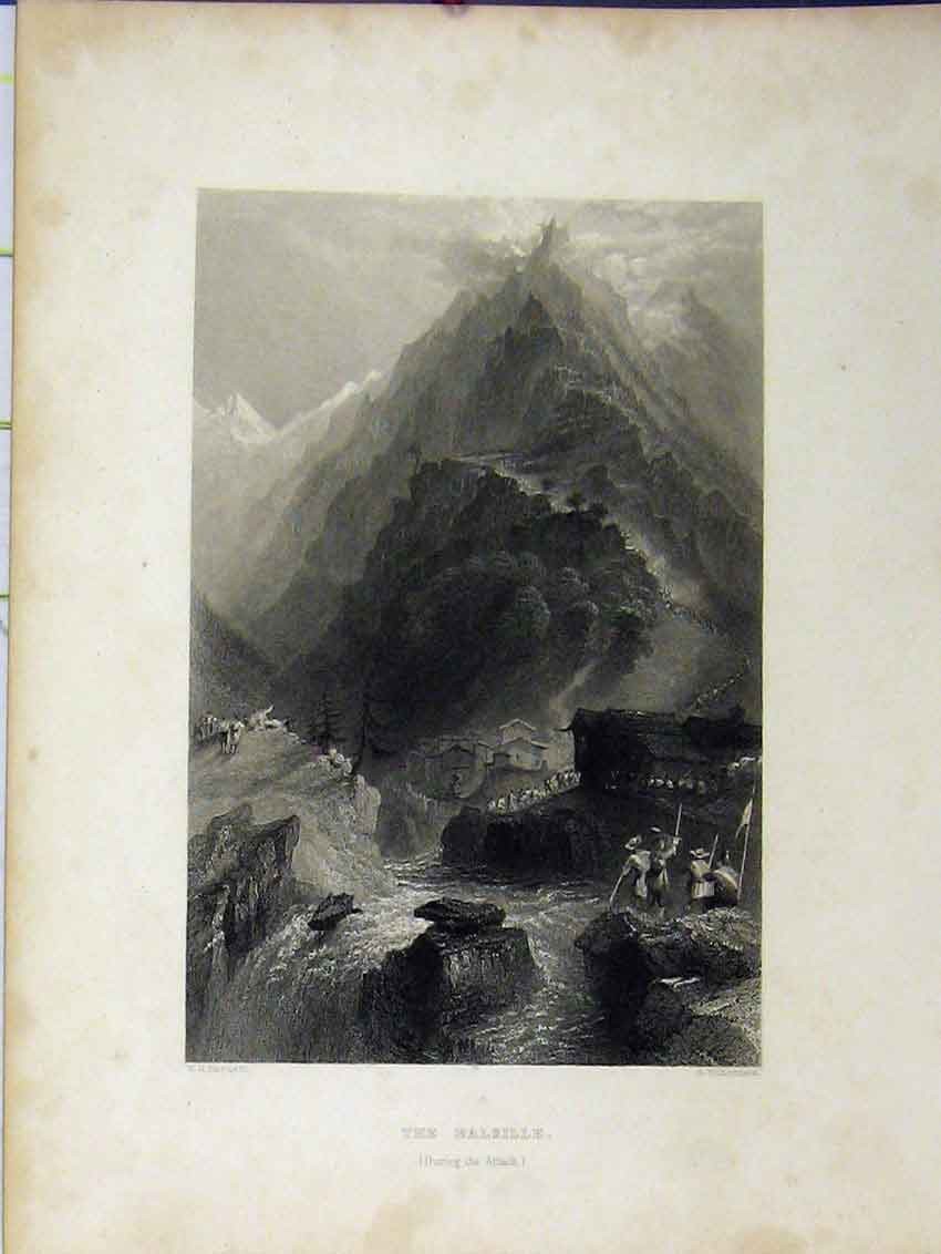Old Antique Print View Balsille During Attack C1850 Engraving Richardson 19th