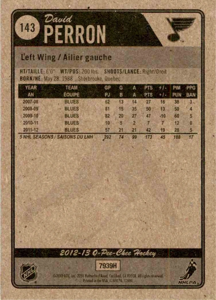 2012-13 O-Pee-Chee David Perron #143 - Image 2 of 2